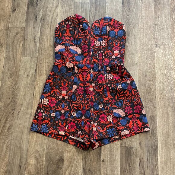 H&M Pants - H&M Conscious Red Floral Strapless Romper Size 4